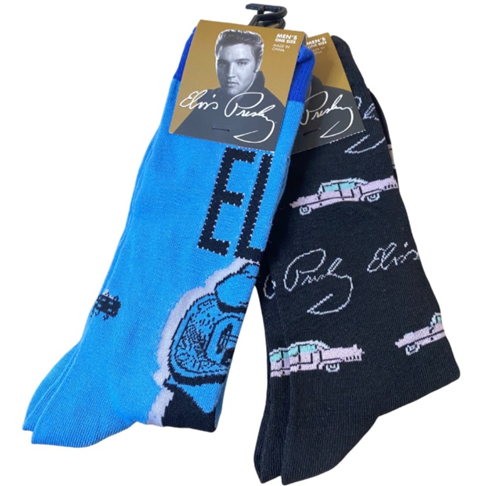 NWT 2 Pairs of Novelty Elvis Pop Culture Crew Socks Unisex Size 6-9.5